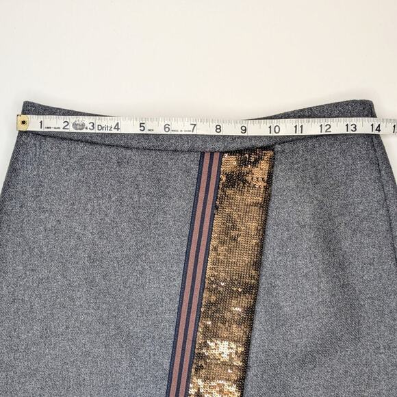 J. Crew gray wool blend faux wrap sequined mini skirt holiday back zip size 00 - Picture 8 of 9